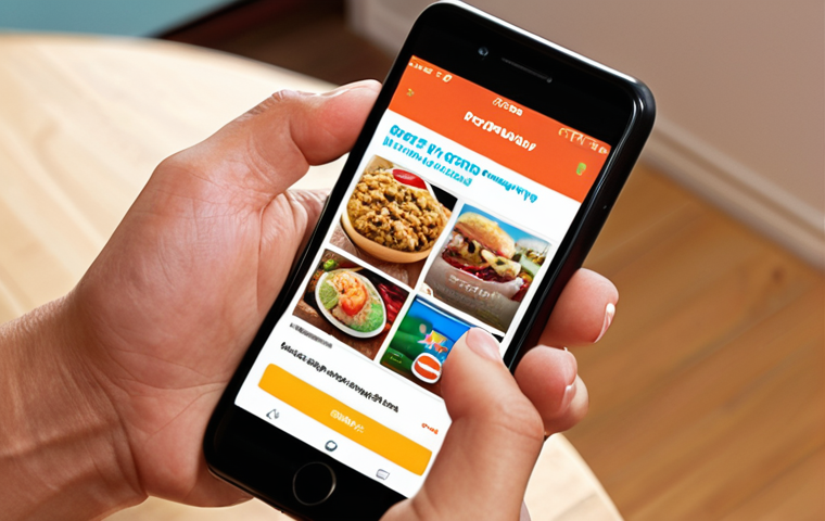 **

A customer happily interacting with a mobile app on their phone, showcasing a user-friendly interface, personalized offers, and a loyalty program. Focus on vibrant colors and a positive, engaging atmosphere.

**